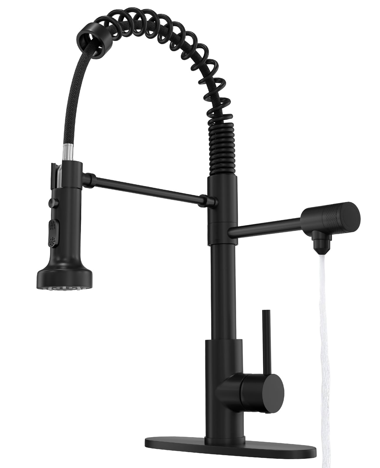 Mondawe 3 Way Spring Kitchen Faucet With Water Filter Faucet Solid Brass Single Handle Kitchen Sink Faucet With Pull Down Sprayer For Counter, Drinking Water Spout, Matte Black