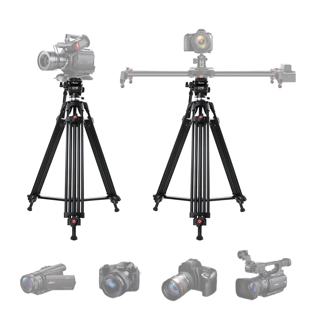 Gvm Great Video Maker Gvm-S160 Professional Tripod For Videographers And Filmmakers, 3-Section Aluminum Alloy Tripod With Hydraulic Fluid Head, 10Kg Load Capacity, 80Cm-160Cm Height Adjustable