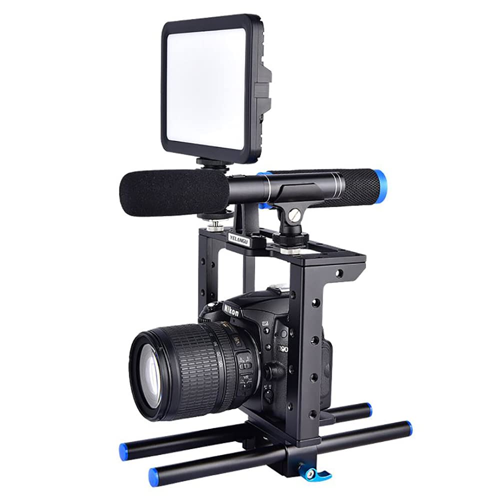 Foto&Tech Movie Making Dslr Camera Video Cage Mount Rig Large Cage Kit With Top Handle Grip 15Mm Rod Compatible With Canon 5D Mark Ii Iii,7D,70D,D800,D8100 Nikon Sony & Other Dslr Cameras (Blue+Black)
