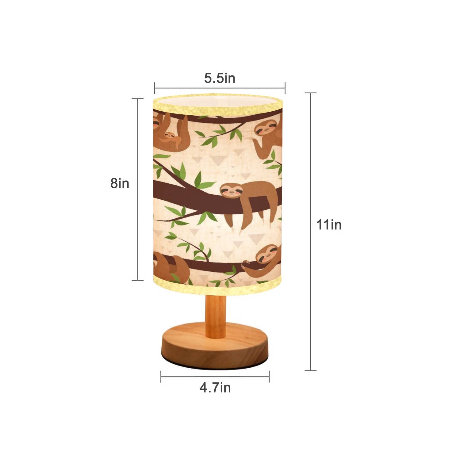 Lopyeijfg Minimalist Bedside Table Lamp Sloth Seamless Cute Little Sleepy Baby Animal Wood Nightstand Lamp Bedside Desk Lamp Wood Base Flaxen Fabric Shade For Bedroom Living Room 5.5X11Inch