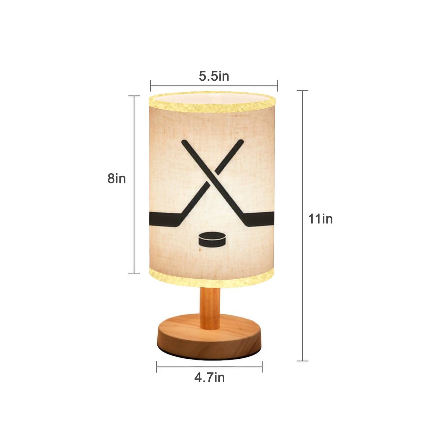Lopyeijfg Minimalist Bedside Table Lamp Hockey Game Equipment Hockey Wood Nightstand Lamp Bedside Desk Lamp Wood Base Flaxen Fabric Shade For Bedroom Living Room