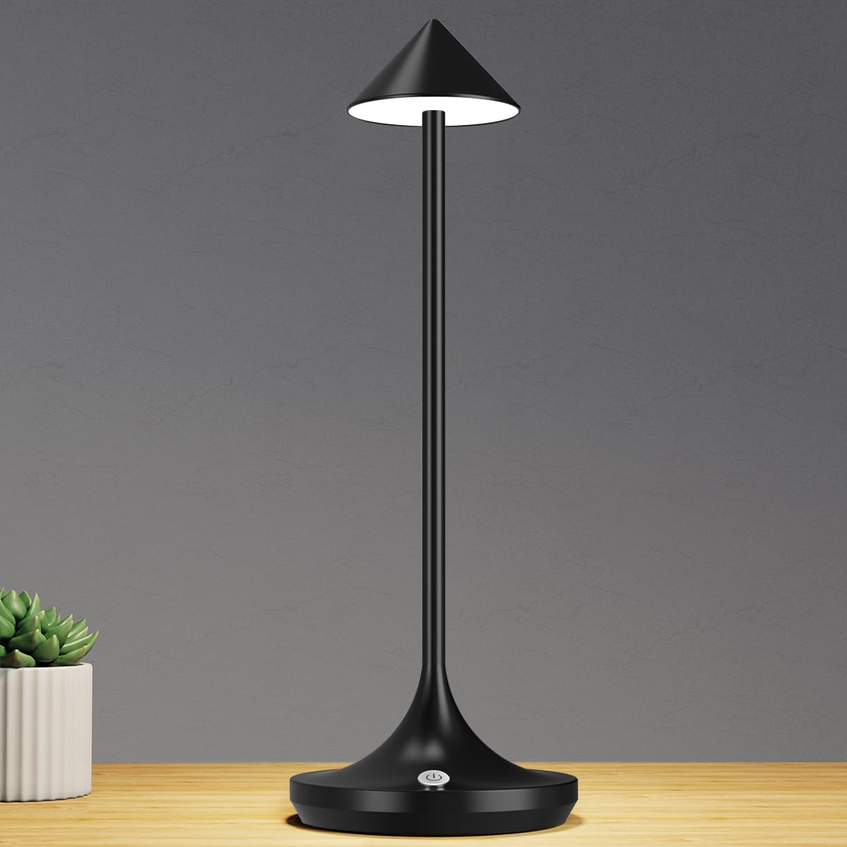 Bravzurg Cordless Led Table Lamp, 6000Mah Rechargeable Battery Operated Table Lamps, Modern & Portable, Dimmable, Wireless Small Desk Lights For Outdoor Restaurant Home Bedside – Black