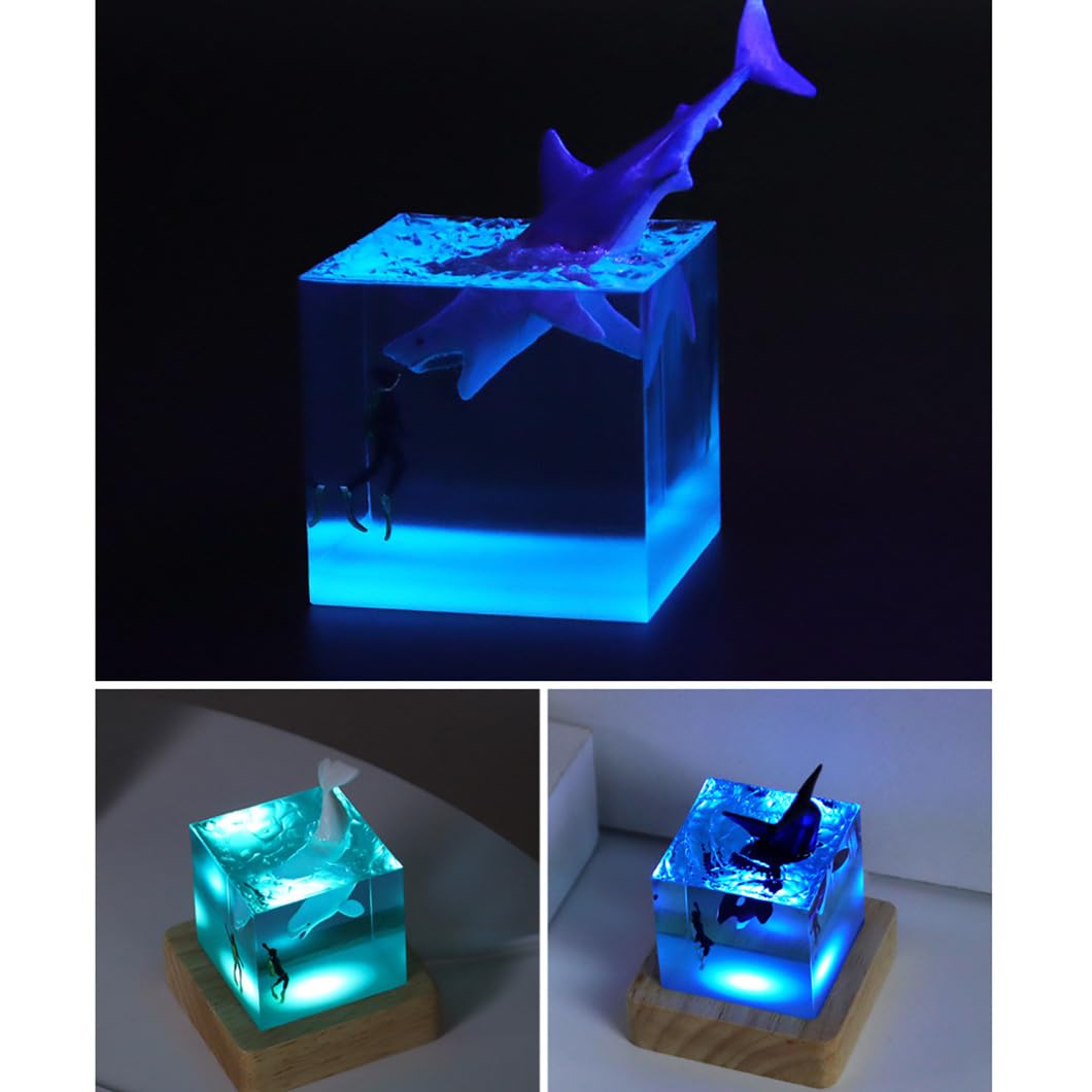Visiolex Shark Diver Night Lamp, Table Lamp, Handmade Resin Shark Lamp, Ocean Resin Cube Jewelry, Glow-In-The-Dark Night Lamp, Novelty Desktop (Beluga Whale)
