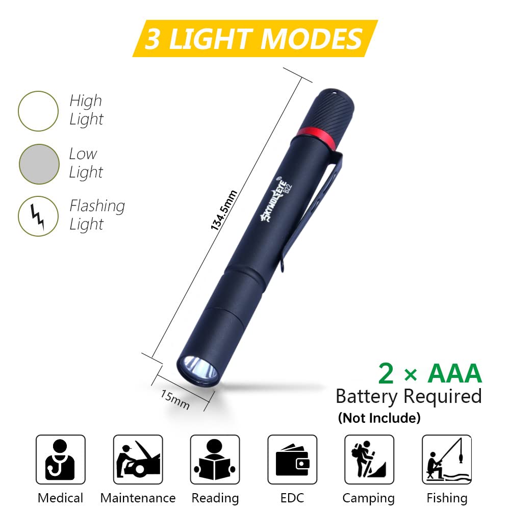 Castnoo 5 Pack Pen Flashlight, 3 Mode Led Pen Light, Pen Light Flashlights Pocket Flashlight With Clip, Bright 500 Lumens Mini Penlight, Waterproof Pen Lights For Outdoor Inspection Work, Emergency