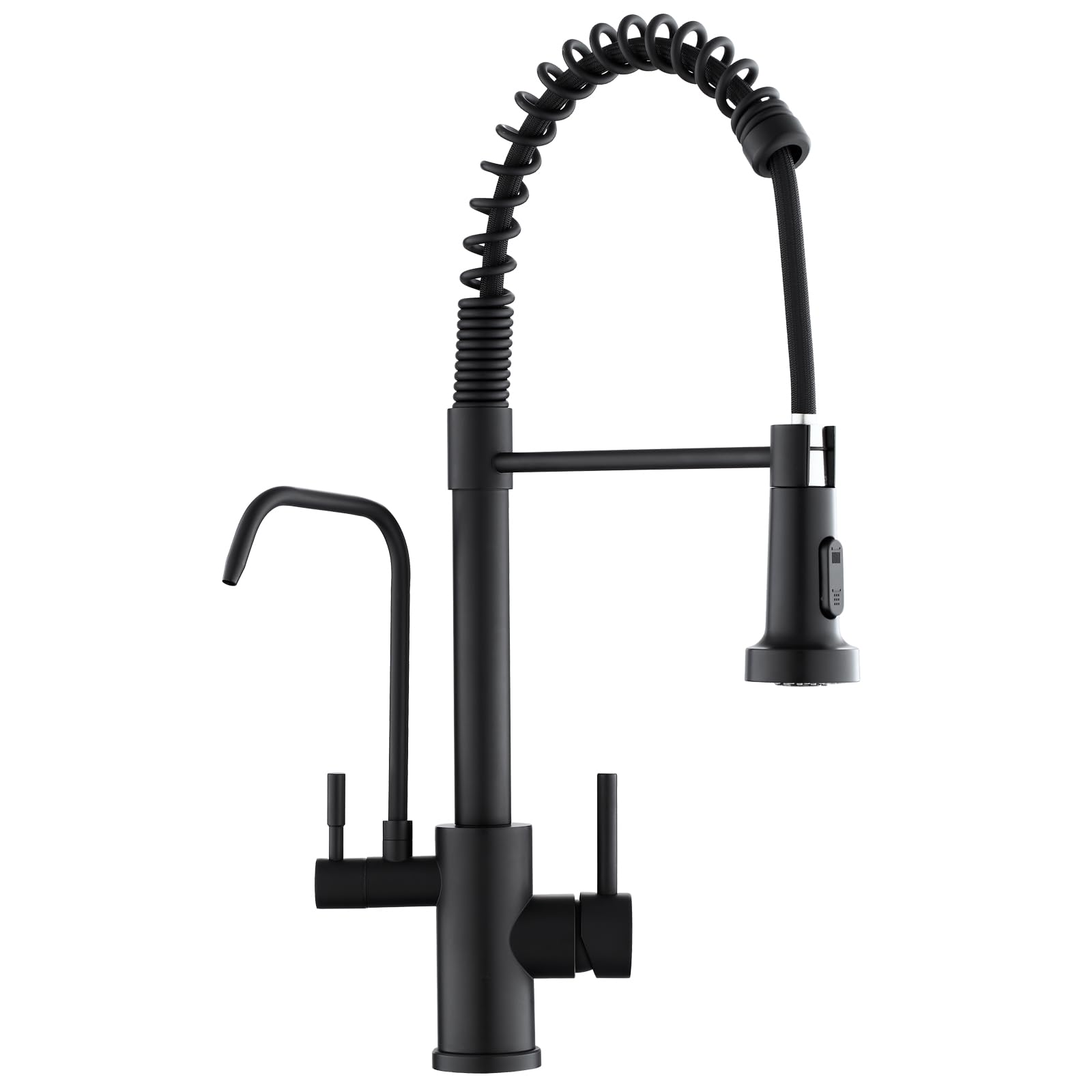 Ougoo 3 In 1 Kitchen Faucet With Drinking Water Faucet, 2 Handle Pull Down Kitchen Sink Faucet Water Filter Purifier Faucets, Black