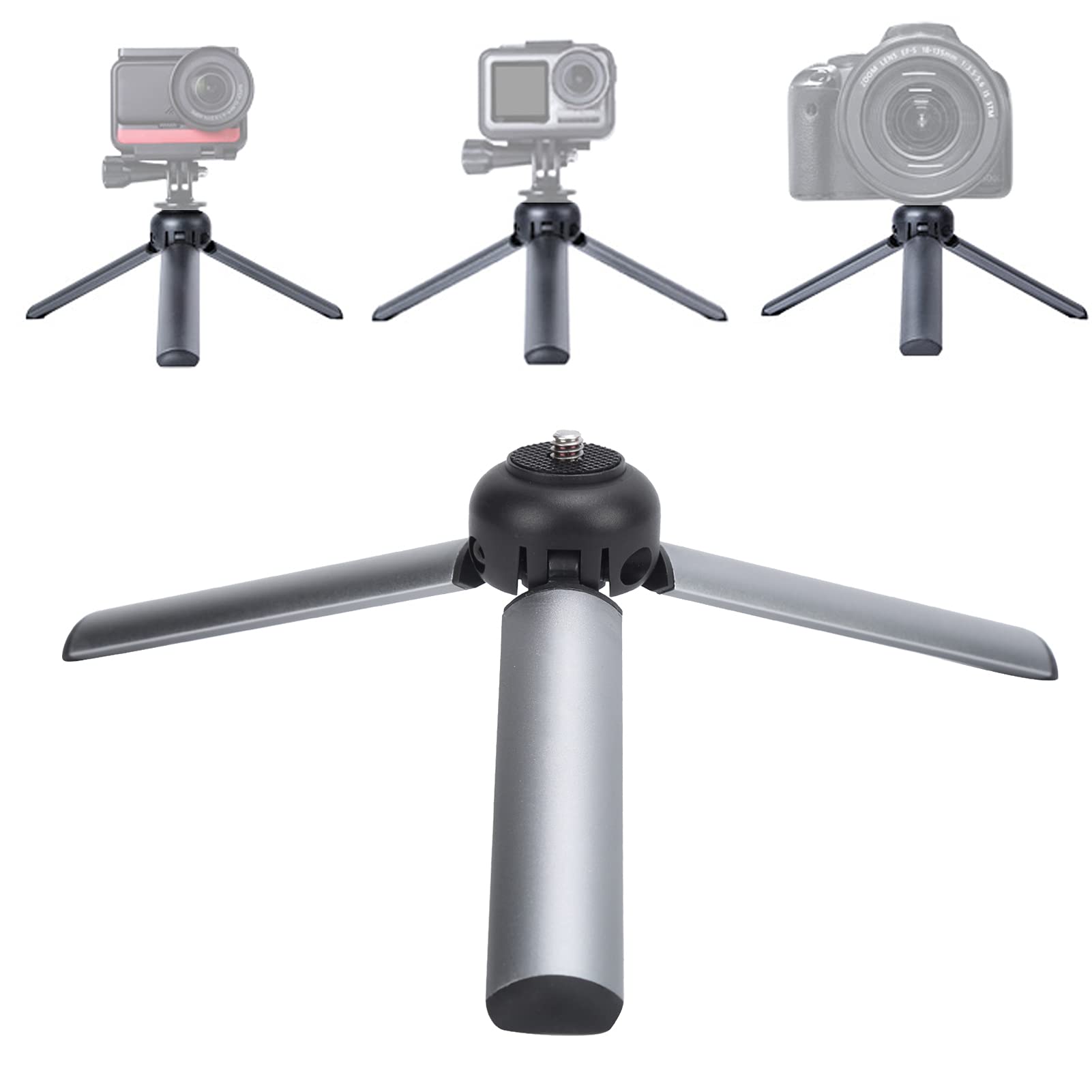 Hilitand Mini Tripod Stand,Aluminum Alloy 13Cm/5.1Inch 1.5Kg Load Handheld Foldable 1/4 Inch Mount Bracket Camera/Extension Rod Photography Tripod Handle Grip,For Live Streaming/Selfie