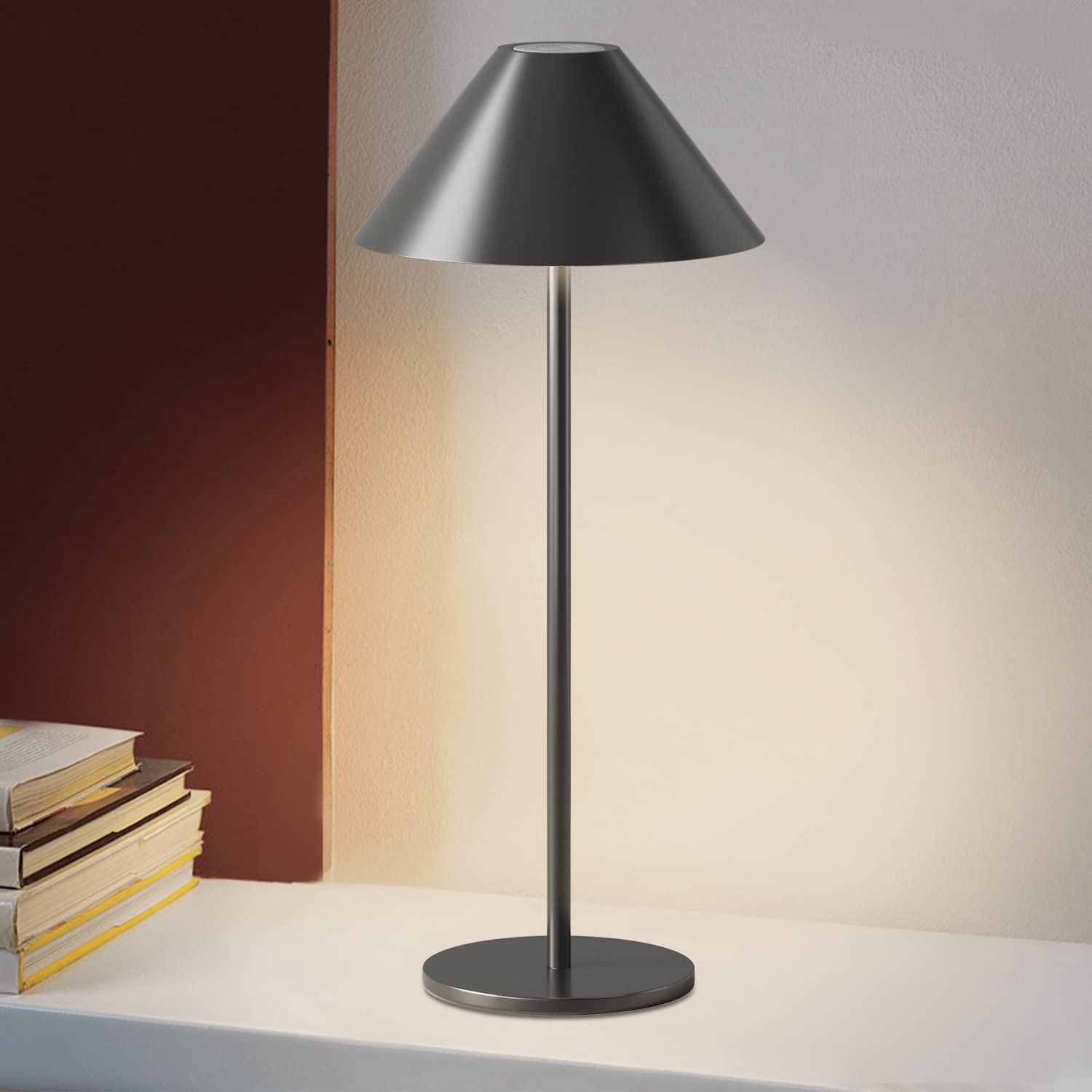 Funtaphanta Modern Led Rechargeable Cordless Table Lamp, Ip54 Waterproof, 240Lm Dimmable Battery Operated Lamp, 4000Mah Battery, 3000K Portable Bedside Lamp (Black)