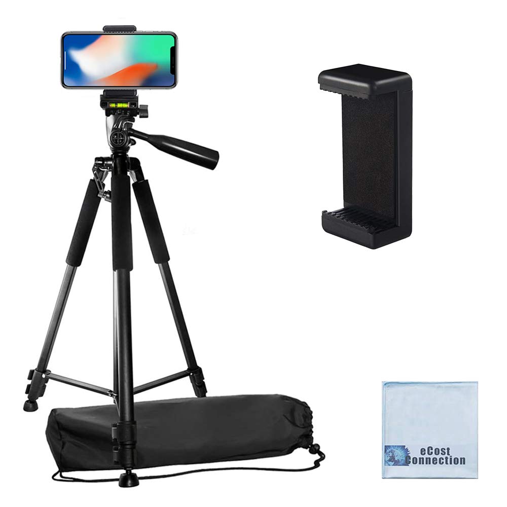Ecostconnection 60" Pro Series Professional Camera Tripod And Universal Smartphone Mount For All Iphone And Android Smartphones + Microfiber Cloth