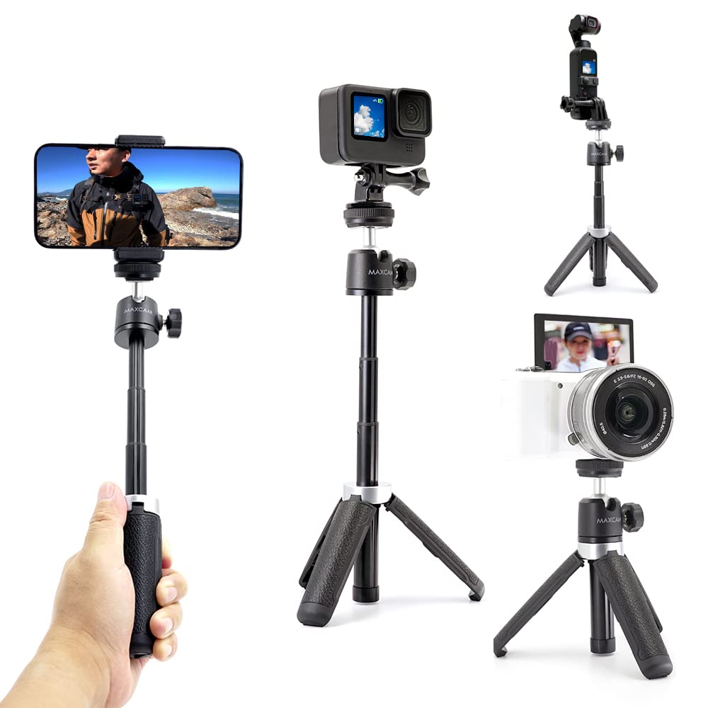Maxcam Extension Pole Tripod, Mini Selfie Stick Tripod Stand Handle Grip For Webcam Iphone Samsung Smartphone Gopro Dji Pocket Canon Sony Cameras Vlogging