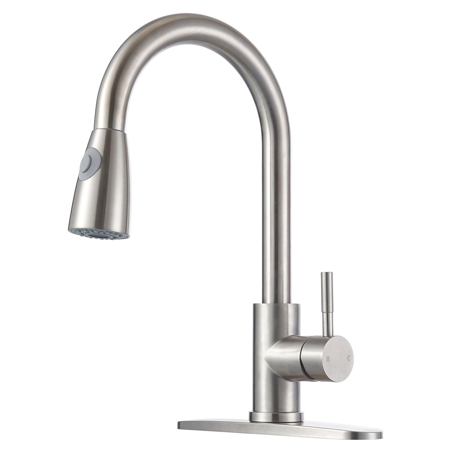 Shaco Kitchen Faucets, Kitchen Faucet With Pull Down Sprayer 2-Function Commercial Stainless Steel Kitchen Sink Faucet With Deck Plate 1 Hole Or 3 Hole Pull Out Faucet For Bar Laundry Rv