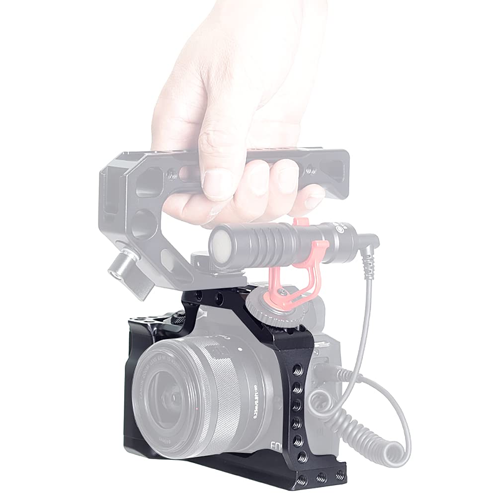Focusfoto Camera Cage Video Filmmaking Stabilizer Rig Aluminium Alloy Extension Frame With Cold Shoe And 1/4" 3/8" Screw Mouting For Canon Eos M50 Mark Ii/M50/M5 Mirrorless Camera