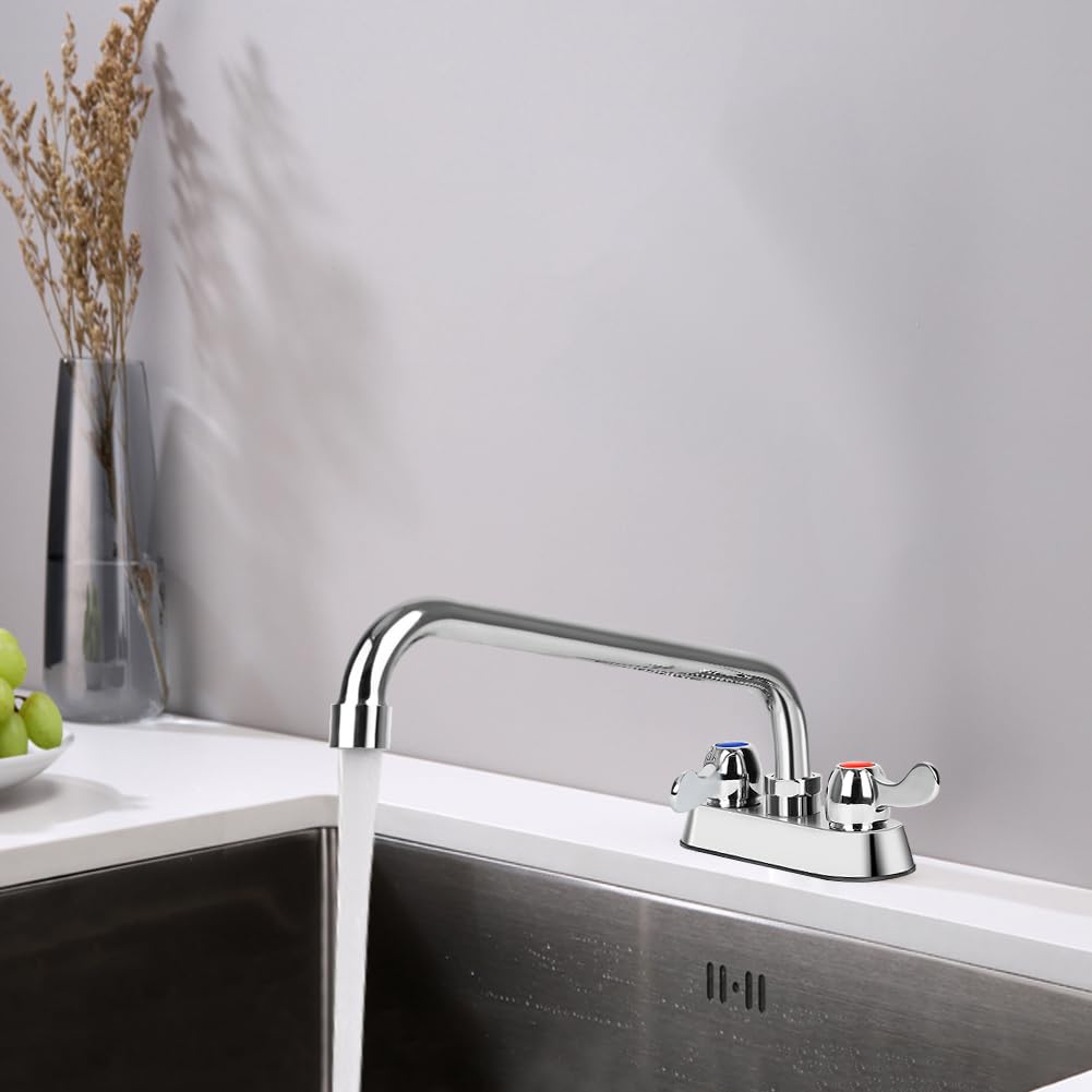 Tnroted Deck Mount Bar Sink Faucet With 12" Swivel Spout, 4 Inch Center Commercial Utility Sink Faucet For Kitchen Laundry Restaurant Compartment Sink, Brass Constructed