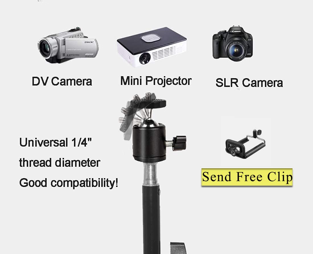 Coret Projector Tripod Stand, Portable Mini Projector Floor Stand, 17-50 Inch Adjustable Height, 360 Rotatable Head, Metal, Black