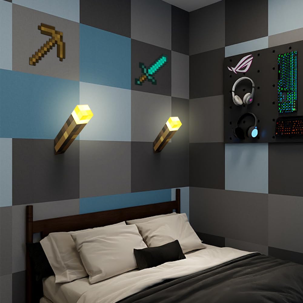 Vatitont Light-Up Wall Torch With 3 Lighting Levels - Usb Rechargeable Night Lamp - Torch Light With Wall Mount & Hand Held, Led Lighting Torch For Kid'S Bedroom Gaming Decoration