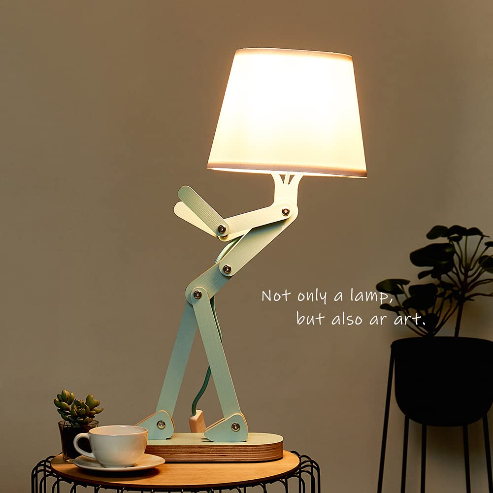 Hroome Cool Kids Desk Lamp Swing Arm Wood Adjustable Aqua Blue Fun Table Lamp Bedside Light For Reading//Girls/Boys/Bedrooms/Living Room/Office - Pea Green, Bulb Included
