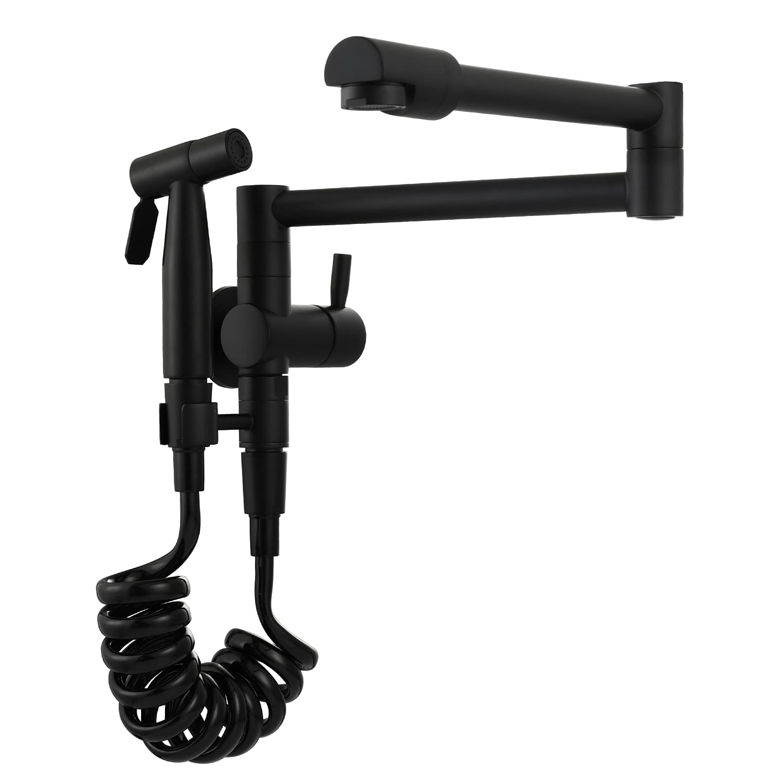 Tecmolog Brass Kitchen Faucet With Side Sprayer Single Handle Wall Mount Pot Filler Faucet Black 360° Rotate Kitchen Tap, Ct169B
