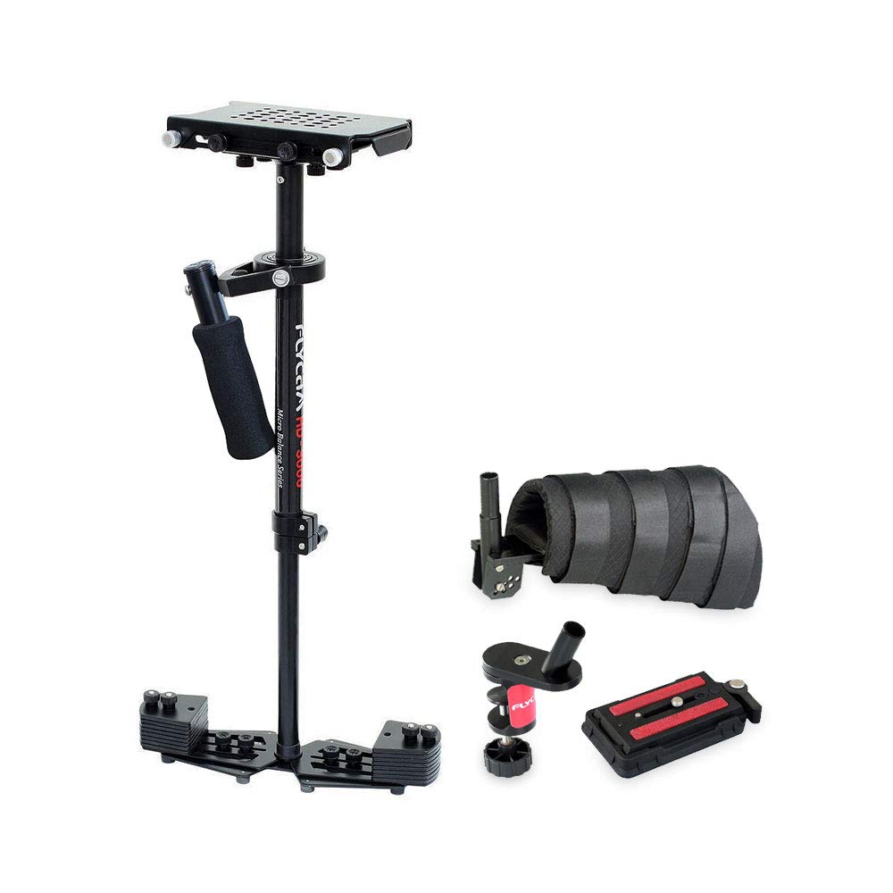 Flycam Hd-3000 Telescopic Handheld Stabilizer W/Arm Brace For Video Cameras. Micro Balancing, Smooth Operations & Ergonomic Arm Support.  Unico Quick Release & Table Clamp + Bag (Flcm-Hd-3-Ab-Qt)