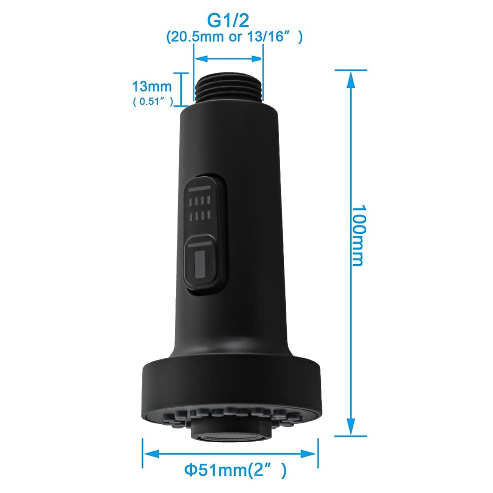 Beati Faucet Beati Kitchen Faucet Sprayer Head Replacement Parts,Pull Out Down Kitchen Sink Faucet Nozzle Spout Head 2 Functions,Matte Black Finish