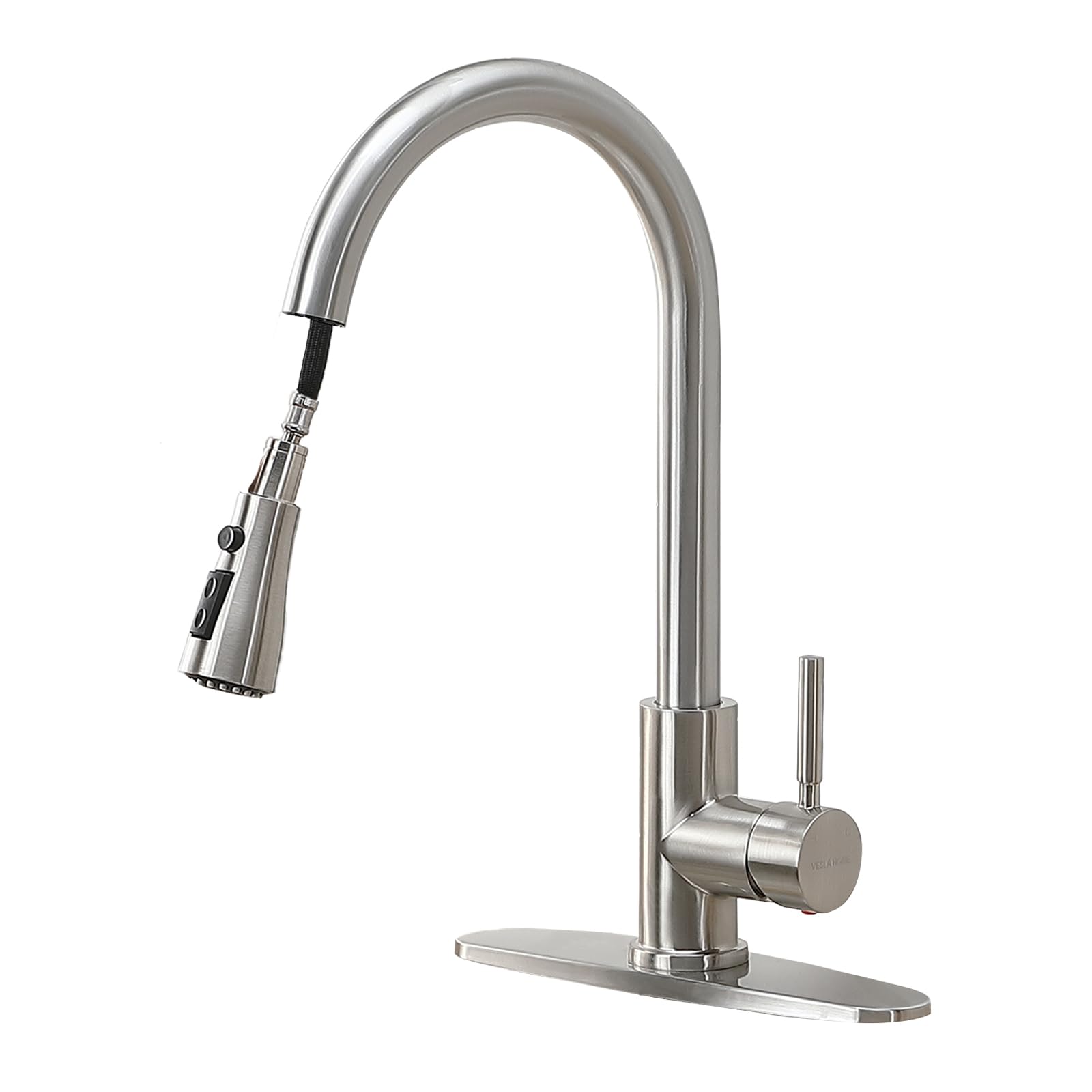 Ikebana Kitchen Faucet With Sprayer, Brushed Nickel Kitchen Faucet, High Arc Single Handle Single Hole Stainless Steel Pull Out Kitchen Sink Faucet With Deck Plate Faucet For Kitchen Sink