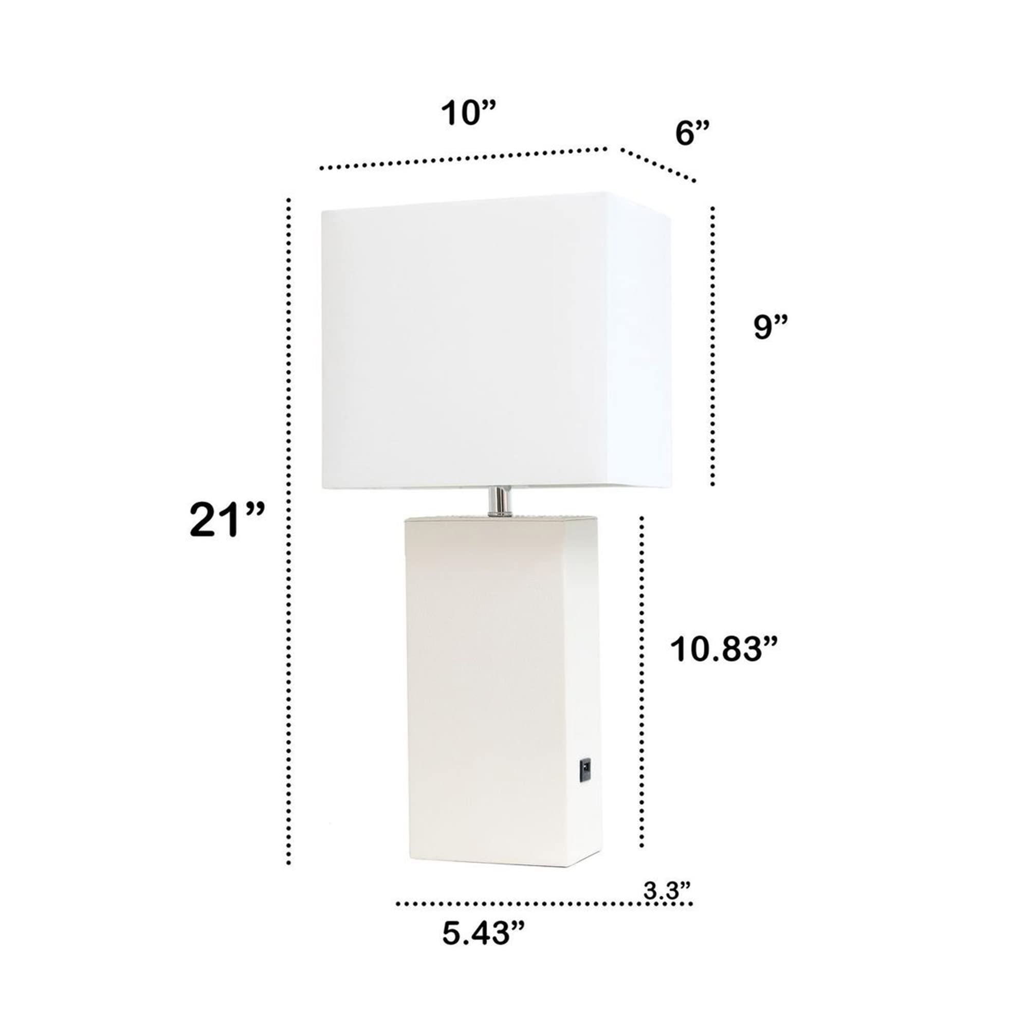 Lalia Home Lexington 21" Leather Base Modern Home Décor Bedside Table Lamp With Usb Charging Port For Living Room, Bedroom, Entryway, Foyer, Or Office (White)