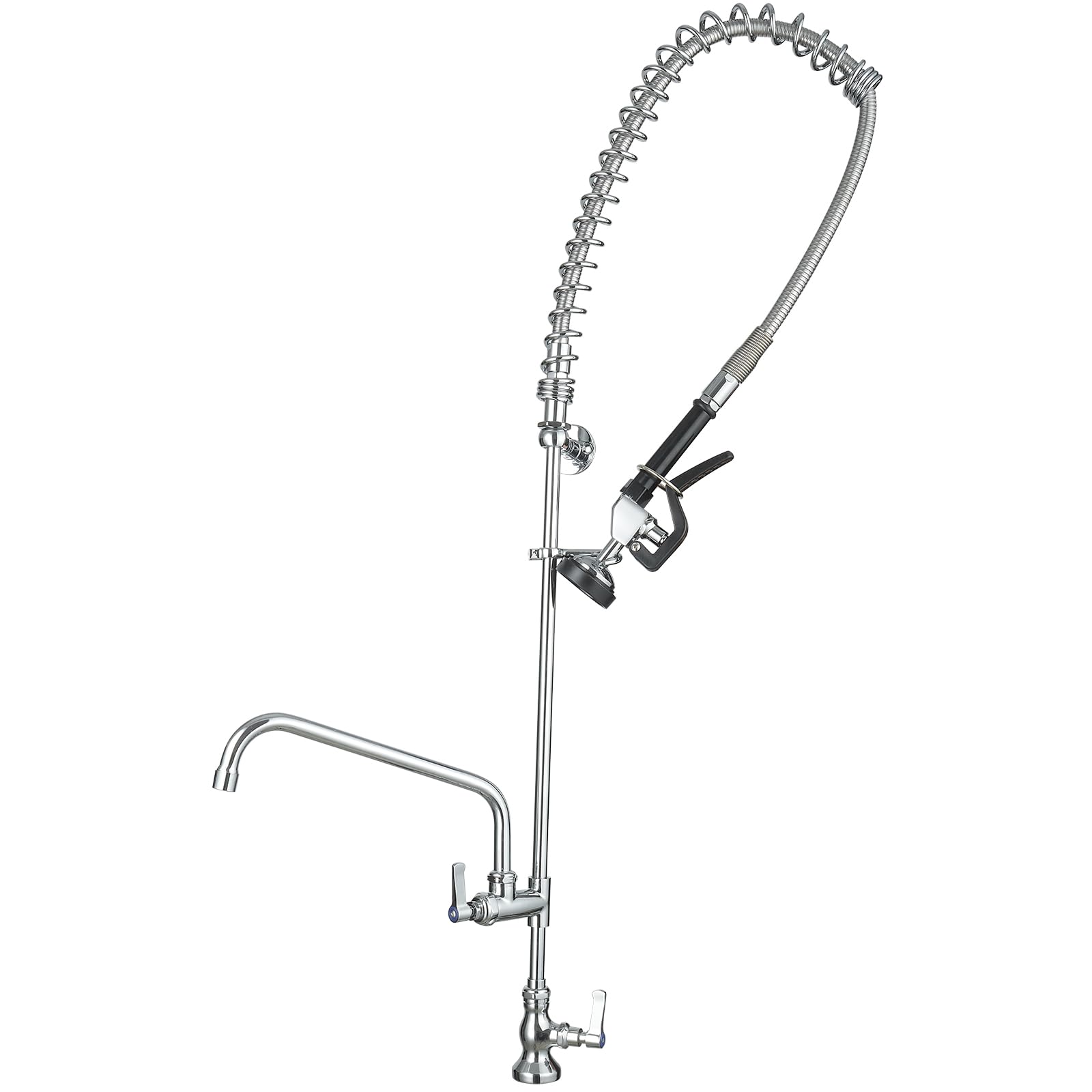Bathfinesse Commercial Sink Faucet With Sprayer 43" Height Deck Mount 1 Hole Single Handle Coiled Spring Pull Down Spray Pre Rinse Restaurant Kitchen Faucet With High Pressure Spray Valve