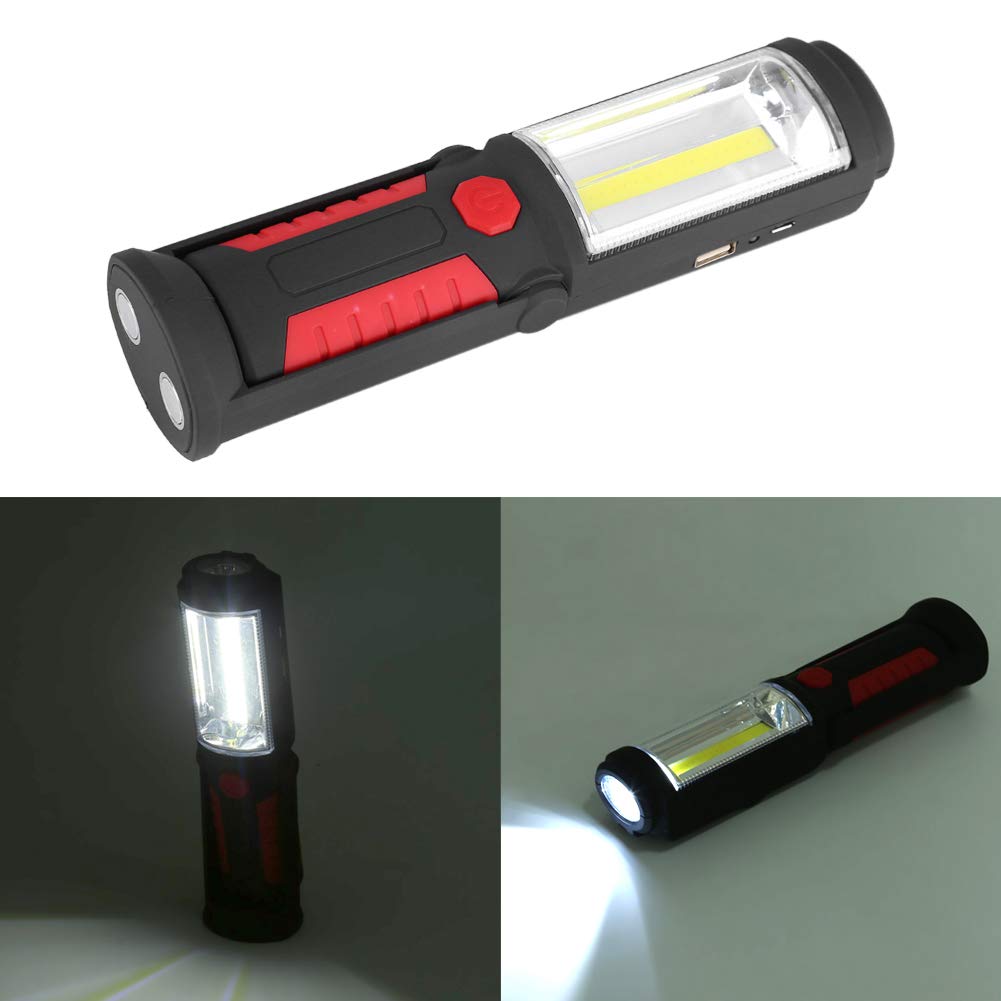 Qinlorgo Xinwoer Cob Led Flashlight Cob Work Light, Rotating Base And Hanging Hook Cob Emergency Light, Hiking Household Tool For Camping Emergency Light(Red)