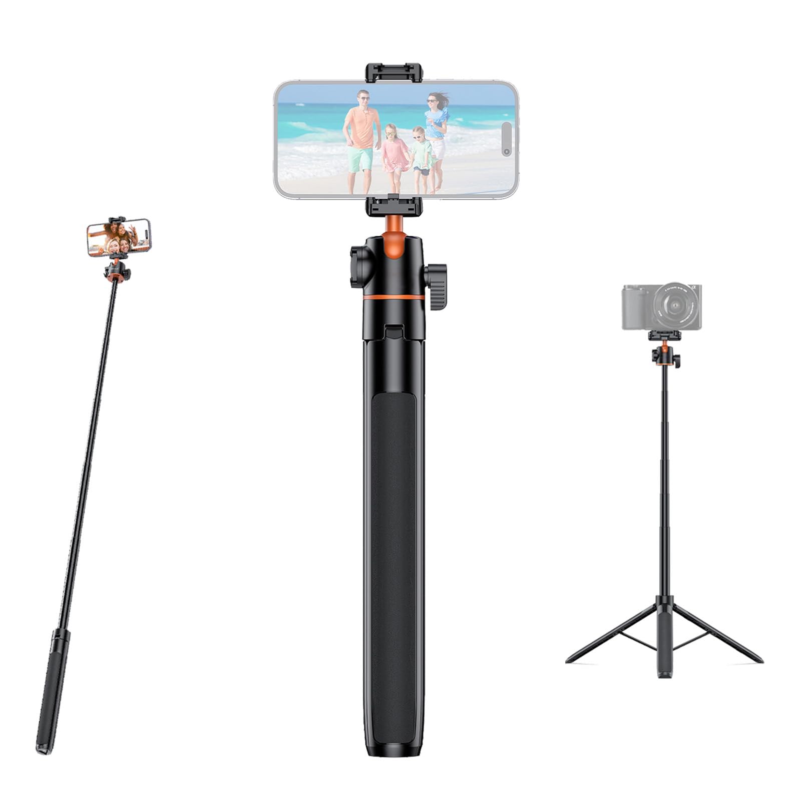 Yicdofu 54"/1.4M Phone Selfie Stick Tripod, 360° Ball Head Adjustable Portable Stand With Phone Clip Lightweight Aluminum Alloy Tripod For Vlog Live Streaming/Youtube/Iphone/Android Smartphones