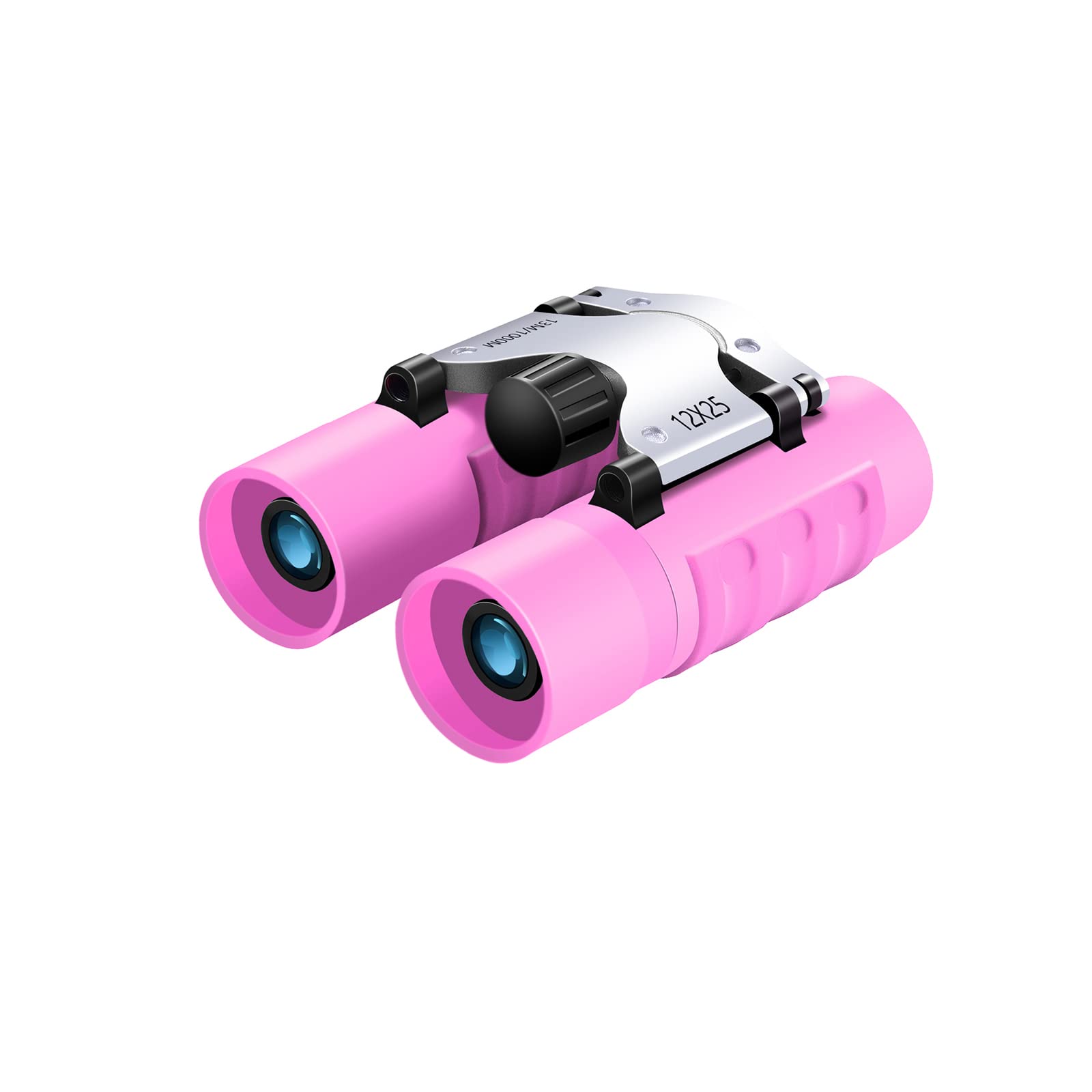 Wrnrn Compact High Resolution Shockproof Binoculars 12X25 Real Optics Small Lightweight Binoculars For Bird Watching, Camping, Hiking, Children, Boys, Girls 8-12 (Pink)