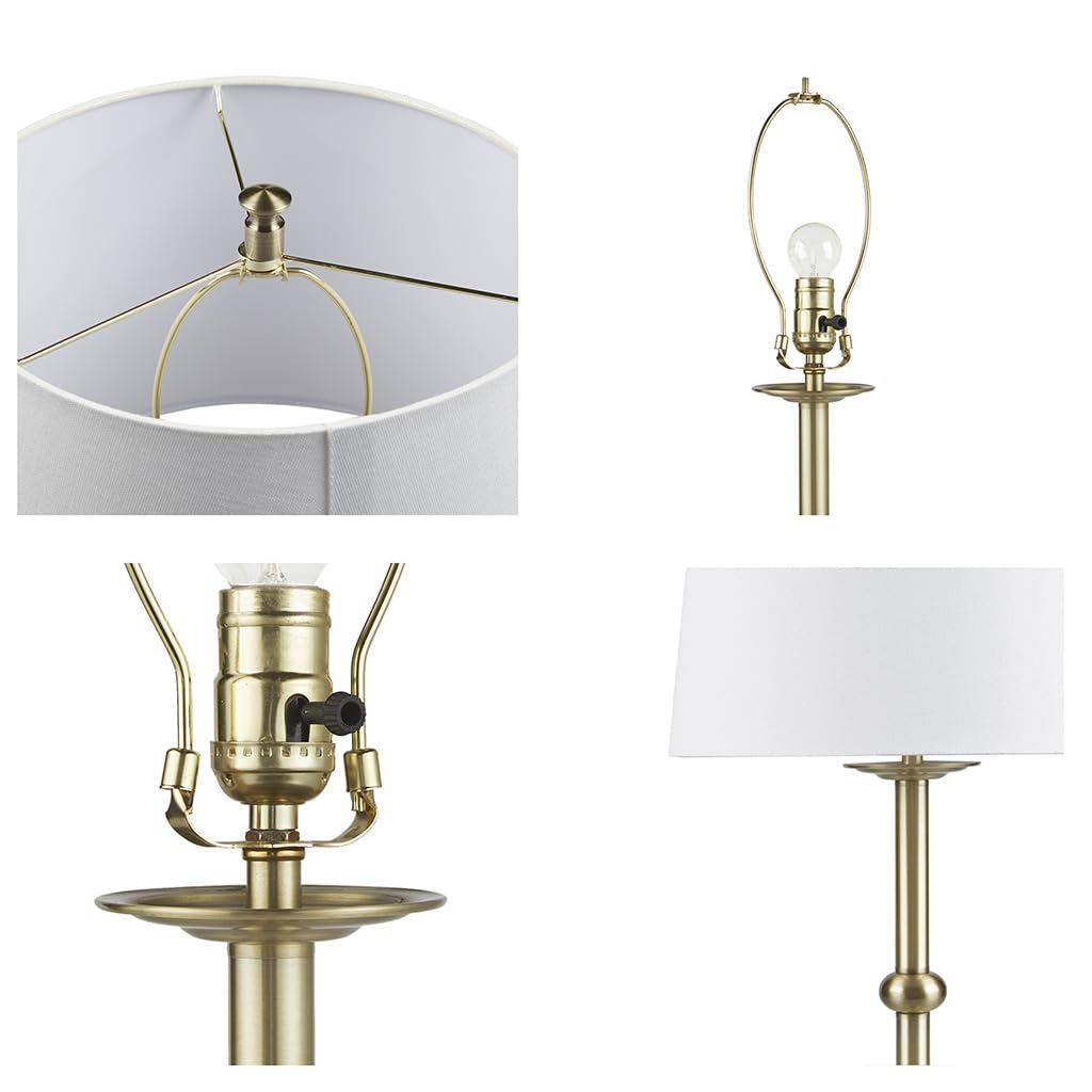 Hampton Hill Aelorian Table Lamp - Antiqued Brass Nightstand Bedside Lamp Bedford Collection, Farmhouse Study Lamp, Clear Polarized Cord, Socket Swtich, Empire Fabric Shade, 22.5" H
