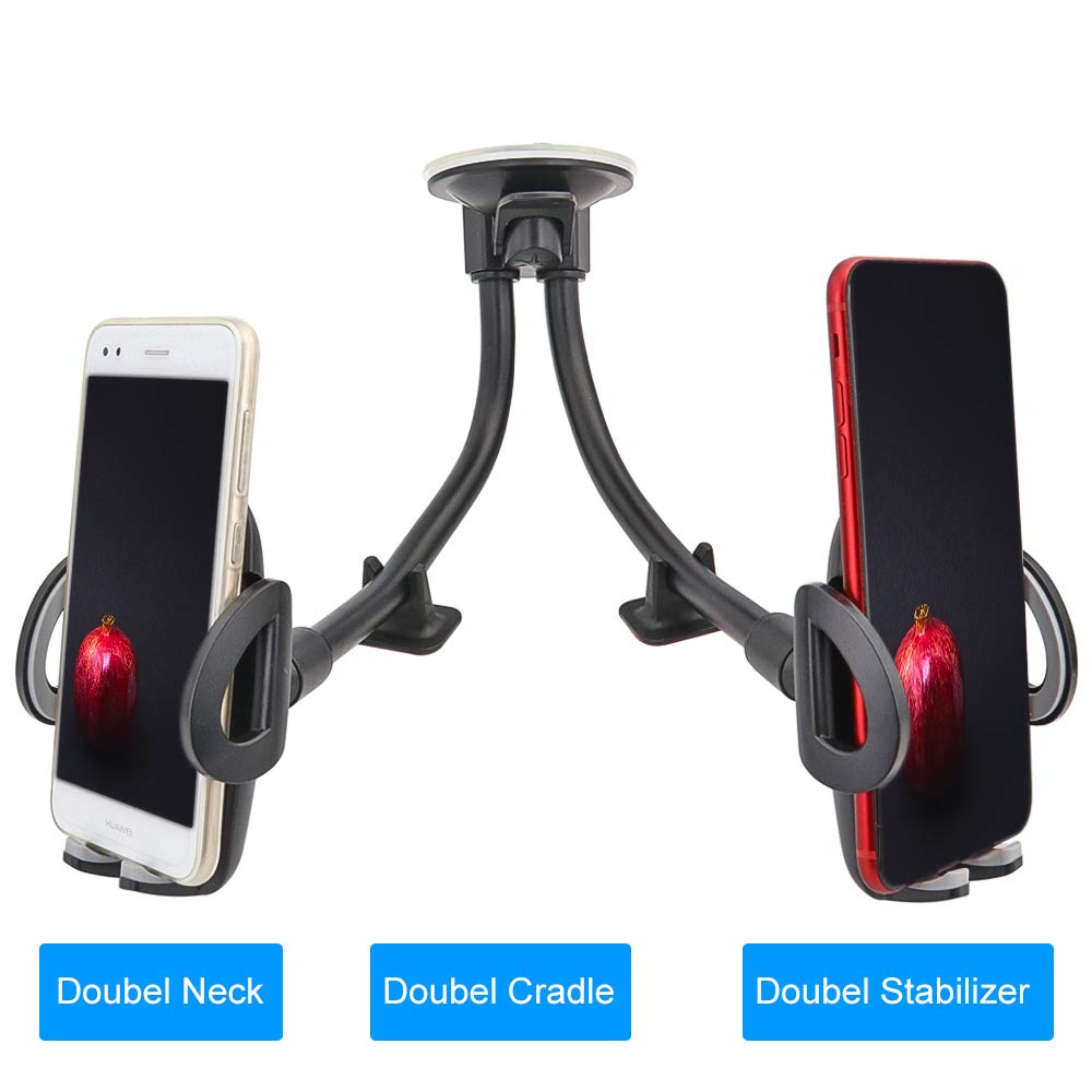 Kolasels Dual Phone Holder For Car, Phone Mount For Truck Windshield/Dashboard Compatible With Iphone 11/Xs/Xr/X/8 Plus/8/7/6, Samsung Note 10+/10/9/8/7, Htc, Lg And More 3.5-6.5 Inch Cell Phone