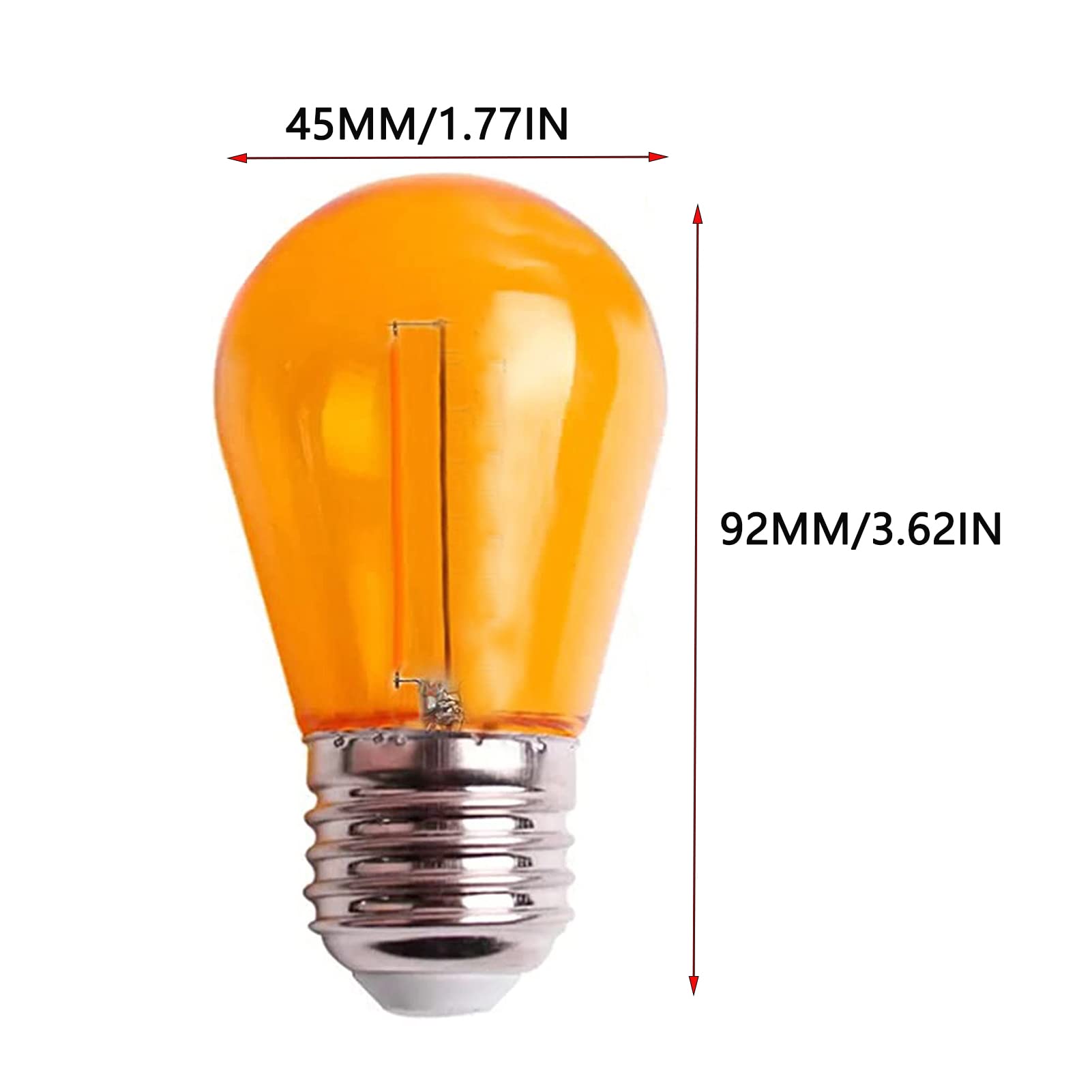 Juzizjmefod S14 Replacement Led Light Bulbs 1W Orange Led String Light Bulb Plastic Shatterproof Waterproof Decorative Orange Vintage Halloween Bulbs E26 Base For Indoor Outdoor Patio Home Decor,15 Pack(Orange)