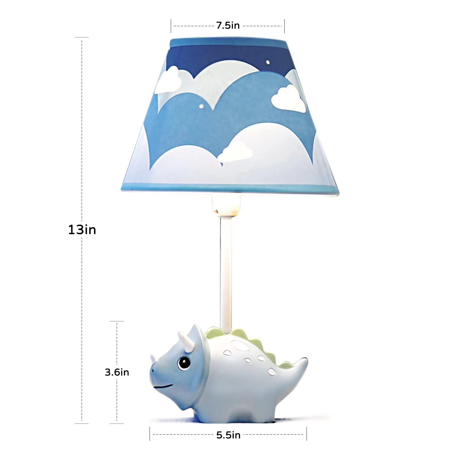 Herbestbay Kids Bedside Lamp, Adorable Blue Triceraton Dinosaur Style Kids Table Lamp, 13 Inch Nursery Lamp Ideal For Children'S Bedroom Decor, Includes Led Bulb (Blue Dinosaur)
