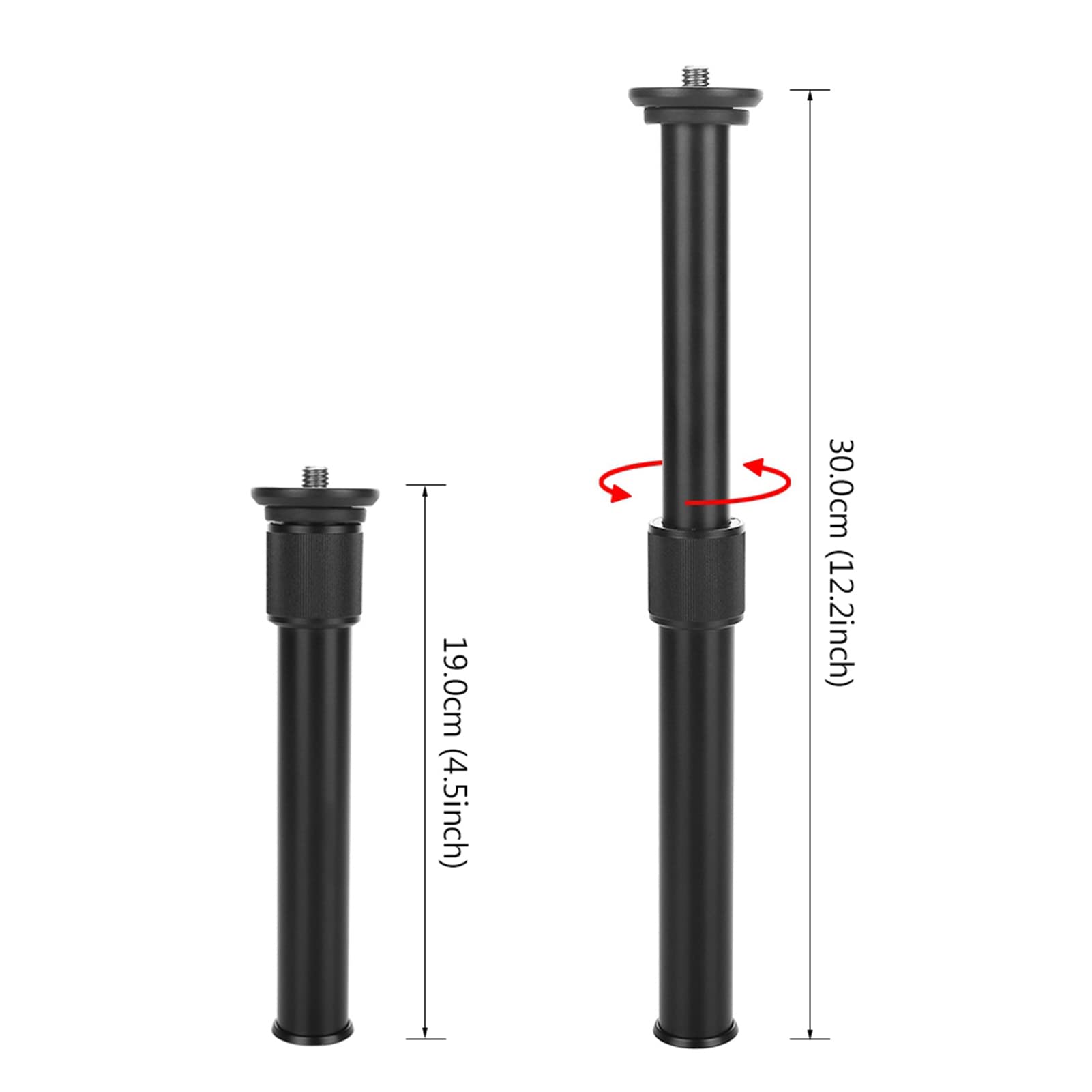 Agatige Adjustable Extension Rod, 2 Section Center Column Tripod Extension Telescopic Pole Monopod Accessory Aluminum Tripod Extender Tube Telescopic Stick Rod For Tripod Stabilizer