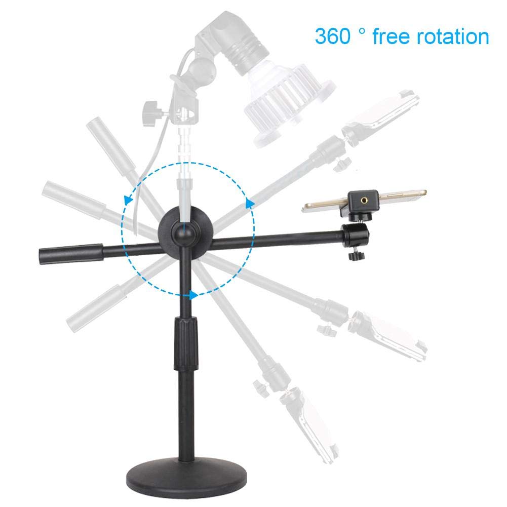 Hilitand Phone Photography Video Bracket Stand,360° Rotate Foldable Arm Overhead Low Angle Photo Shooting Live Recording Desktop Mount Stick Holder Extension Rod Pole,With 5.3-10Cm Phone