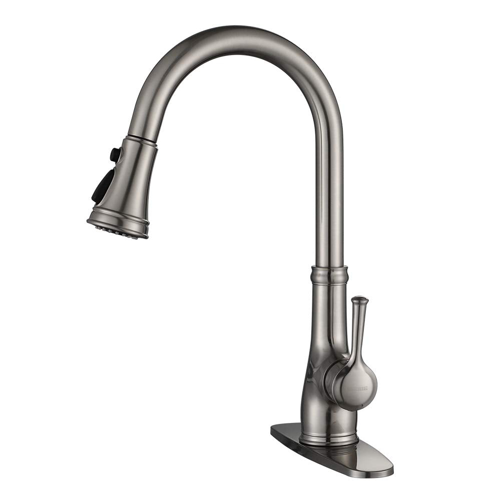 Wewe Kitchen Faucet-Single Handle Stainless Steel Brushed Nickel Pull Down Kitchen Sink Faucet With Pull Out Sprayer