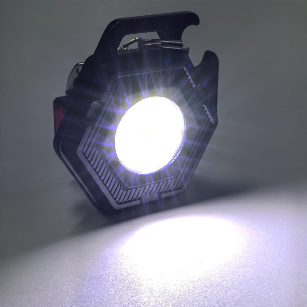 Obonsile Magnetic Keychain Flashlight - 1000 Lumens Cob Rechargeable Torch W/6 Modes & Bottle Opener, Hands- Magnetic Base For Camping, Cycling, Car Repair, Emergency Kit (Compact 3.35In)