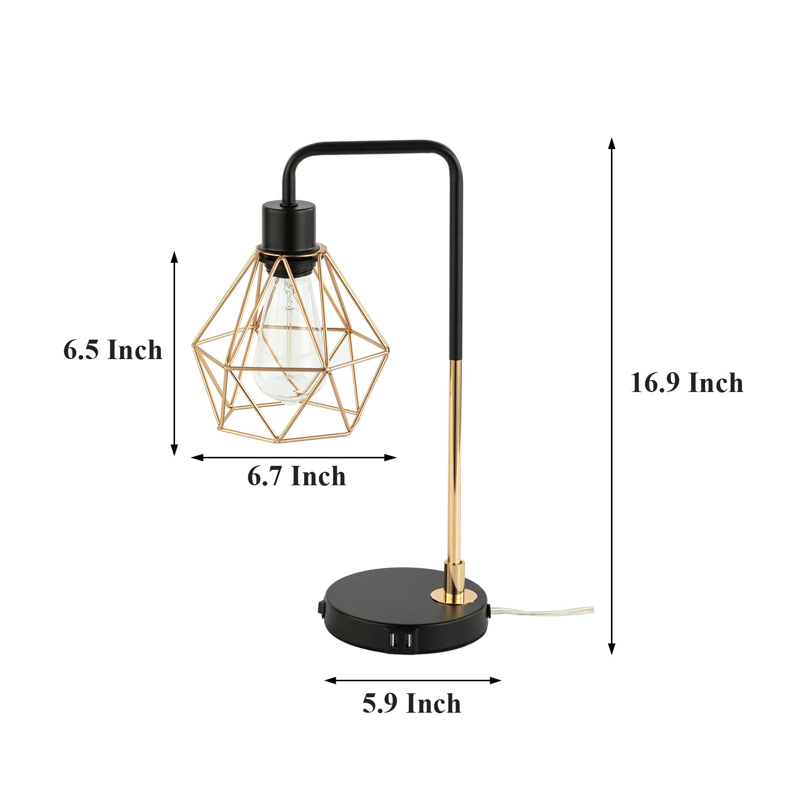 Cotulin Touch Control Black Gold Table Lamp,Modern Industrial Desk Lamp With 2 Usb Charging Ports,3-Way Dimmable Bedside Nightstand Vintage Metal Cage Reading Lamp For Bedroom Living Room Office Study