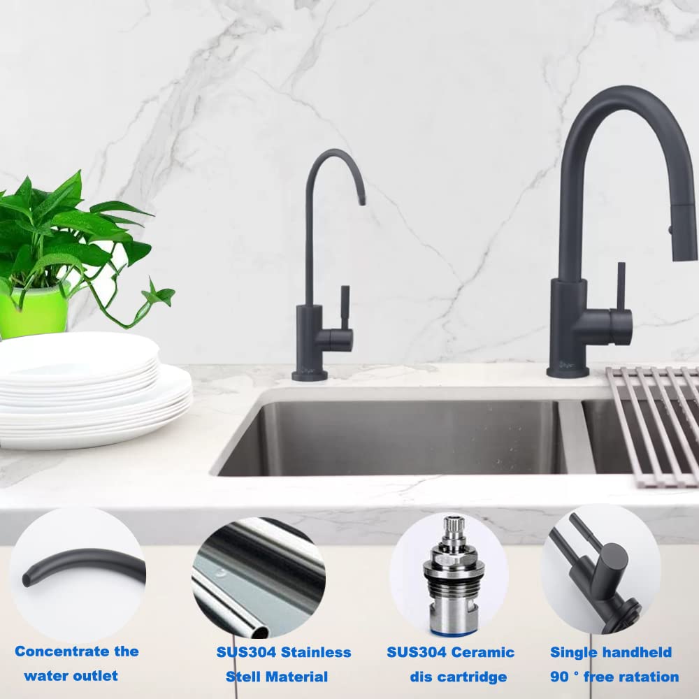Hogardeco Matte Black Drinking Water Purifier Faucet, Sus304 Stainless Steel Beverage Faucet For Kitchen Under Sink Water Reverse Osmosis Filter System With 1/2" 1/4" 3/8" Tube