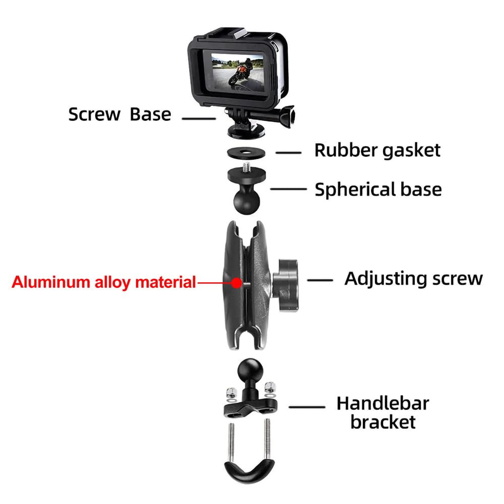 Zeyutom 360° Motorcycle Bicycle Camera Holder Handlebar Mount 1/4" Stand For Gopro Hero 13 12 11 10 9 8 7 6 5 4 3, Bike Adjustable Metal Bracket For Dji Osmo Action 5 Pro/4/3/2 Action Cameras Accessories