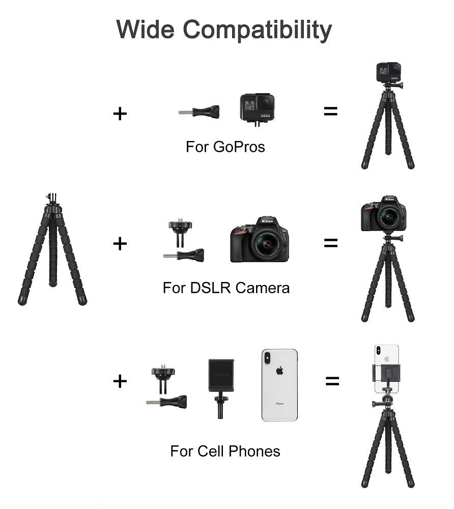 Cellways Phone Tripod, Flexible Tripod, 4-Axis Angle Adjustment, Unique 360° Rotating Holder, Sturdy Octopus-Style Legs, And Wireless Remote Shutter For Iphone, Android Phone, Dslr Camera, And Gopro.