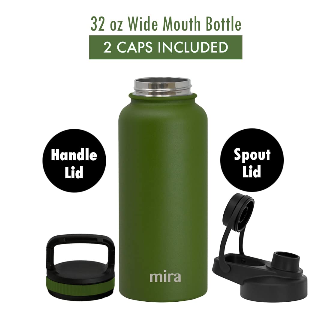 Mira 32 Oz Insulated Sports Bottle - Stainless Steel Temperature Control Thermos - Easy-Drink