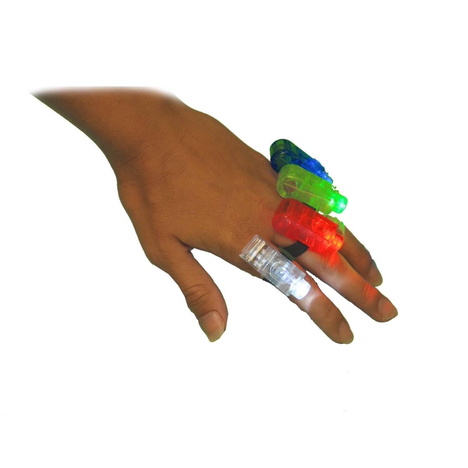Flashing Panda Bulk 12 Cards (48 Rings) Fingerbeams Led Finger Ring Lights, 4 Color Flashlights Per Pack, Stocking Stuffers, Rave, Night Club, Parties, Concerts, Safety At Night, Halloween