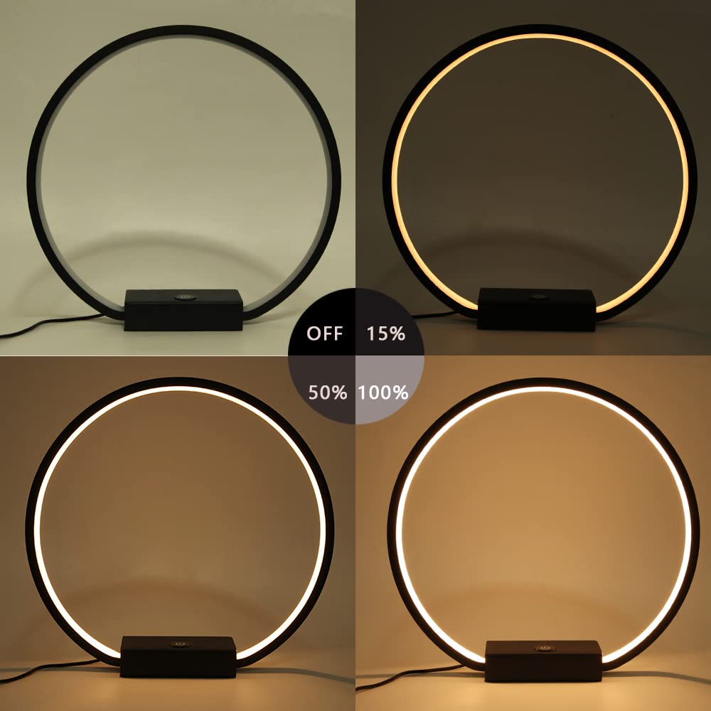 Masivel Led Circle Table Lamp Touch Control 3-Way Dimmable Bedside Nightstand Lamp With Usb Port Modern Tabletop Lamps, 12W 3000K Warm Light, Desk Lamp For Bedroom Living Room, Black