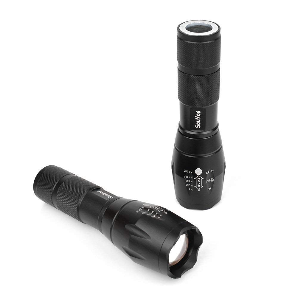 Souyos Military Grade Flashlight 2000 Lumen 5 Modes Water Resistant Led Tactical Torch Flash Light, 2 Pack