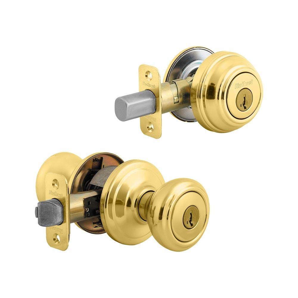 Kwikset 991 Cameron Entry Knob And Single Cylinder Deadbolt Combo Pack Featuring Smartkey In Satin Nickel, Polished Brass