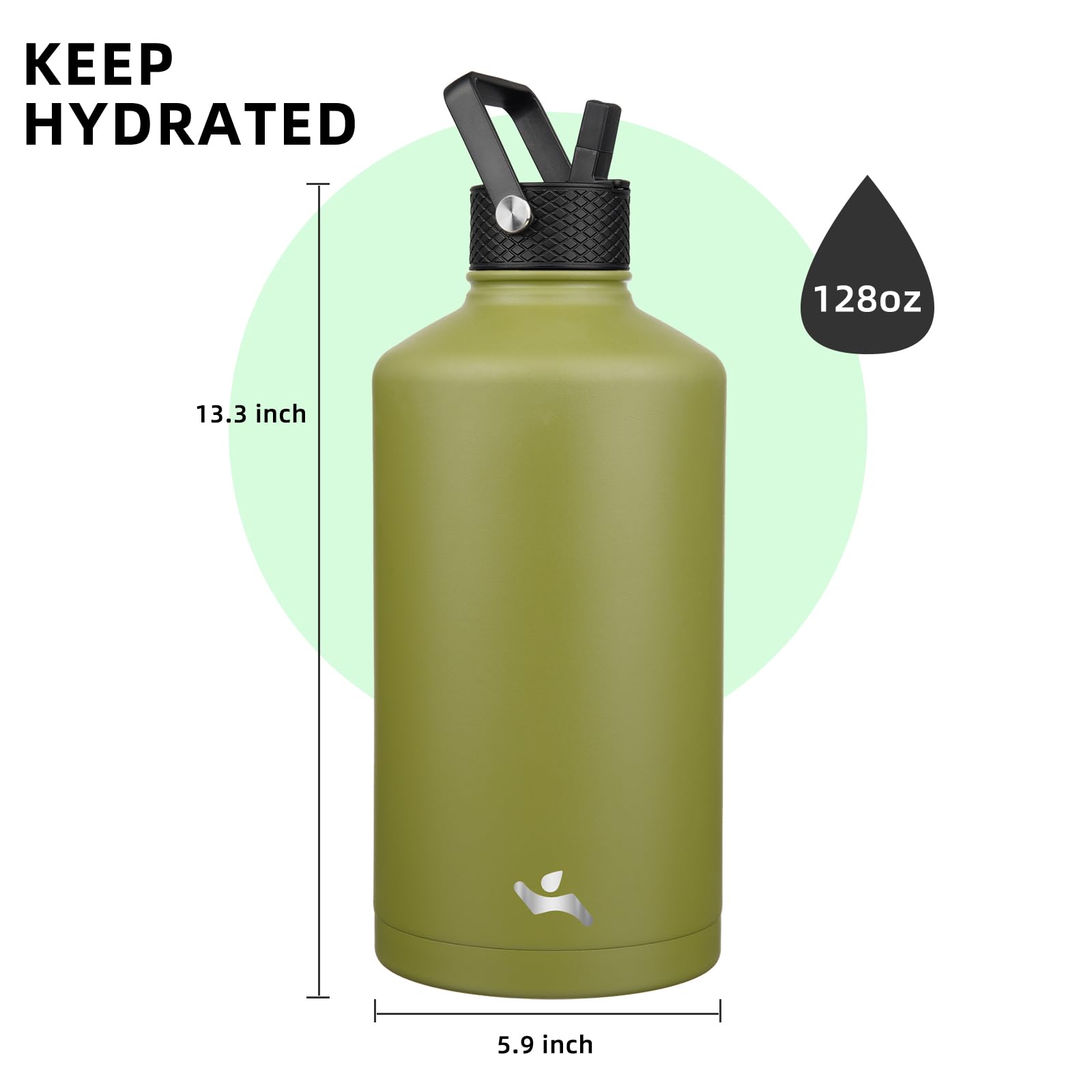 Gallon Insulated Water Bottle With Straw,128 Oz 3 Lids Water Jug With Carrying Bag,Paracord Handle