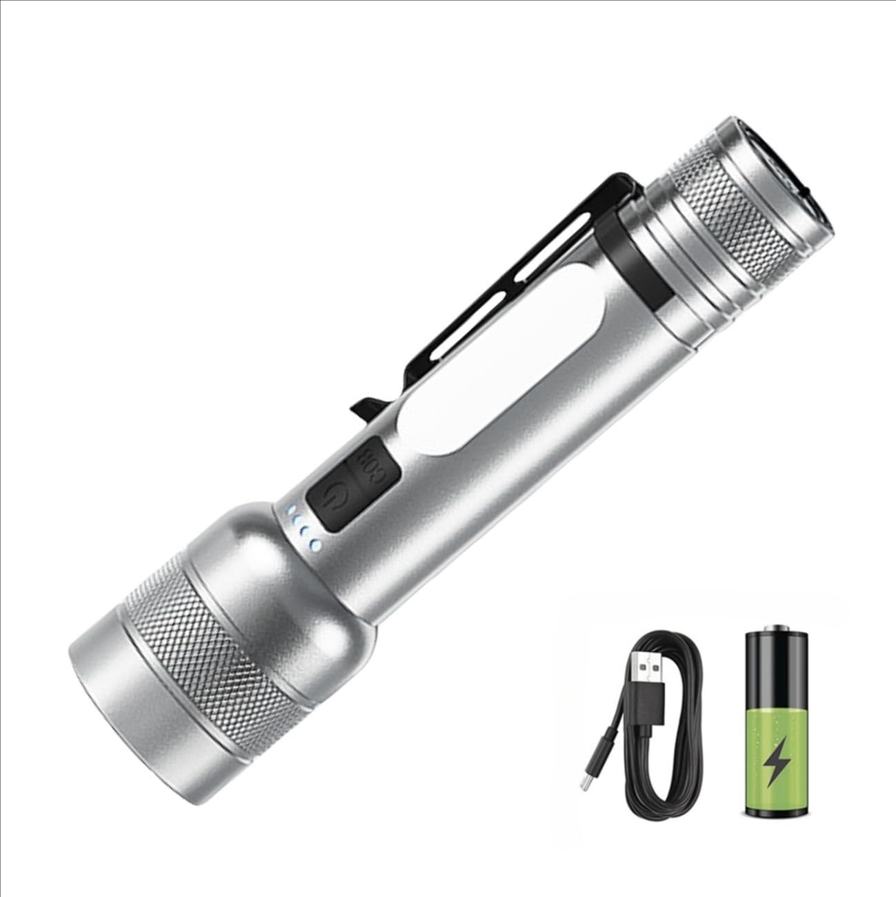 Kaijienoo Rechargeable Flashlights High Lumens,Super Bright Led Flashlight,Small Handheld Flash Lights For Camping Or Emergency,Zoomable Strong Flashlight For Home And Adventure,With Portable Clip &  Boxed