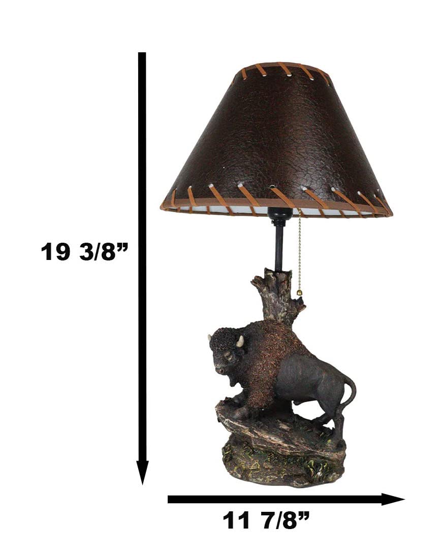 Ebros Gift Country Western Wild Bison Buffalo Cattle Roaming Grassland Sloped Rocks By Tree Stump Desktop Table Lamp Figurine With Shade Rustic Wildlife Bisons Bulls Home Lighting Accent