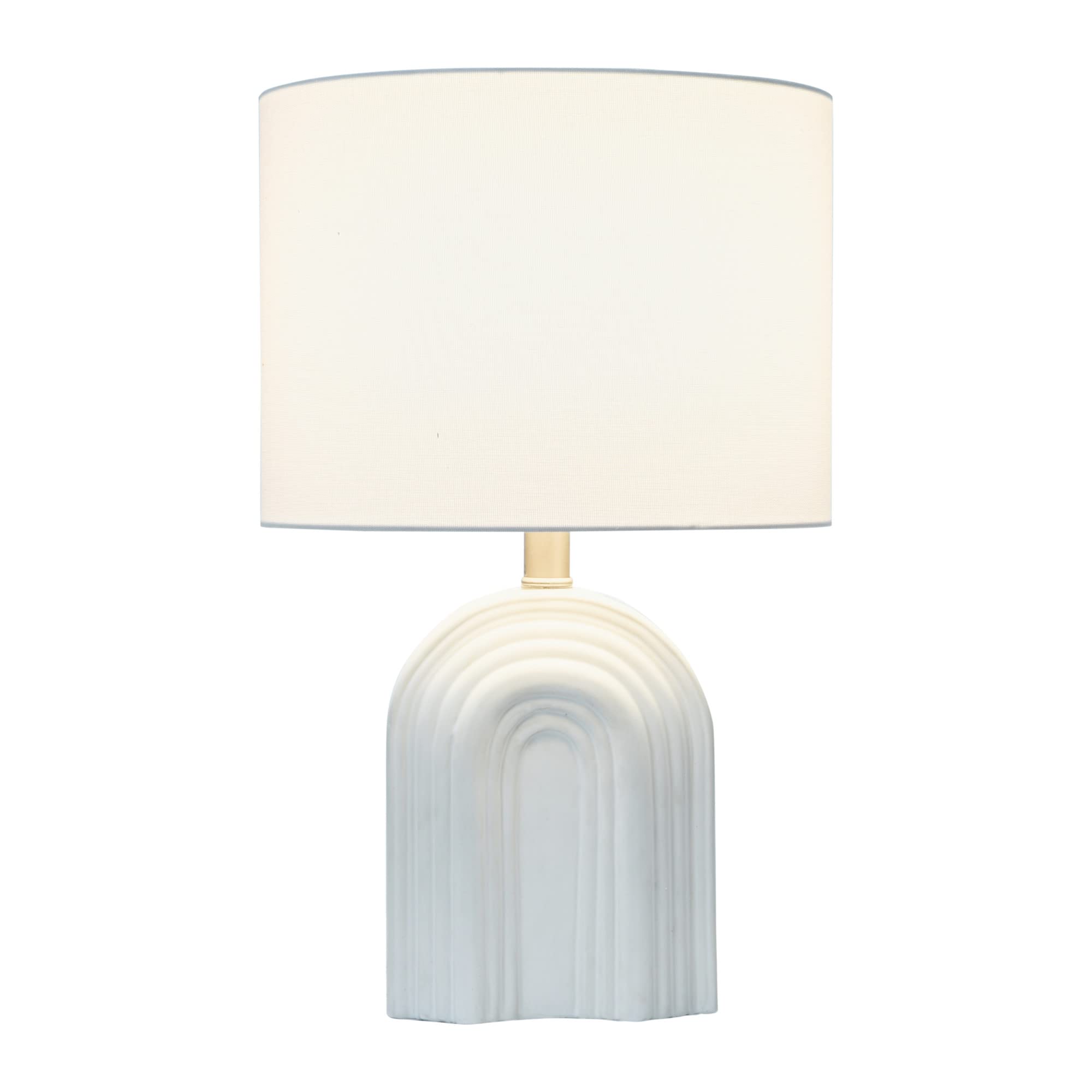 Creative Co-Op Carved Arch Stoare Table Lamp With Linen Drum Shade, White