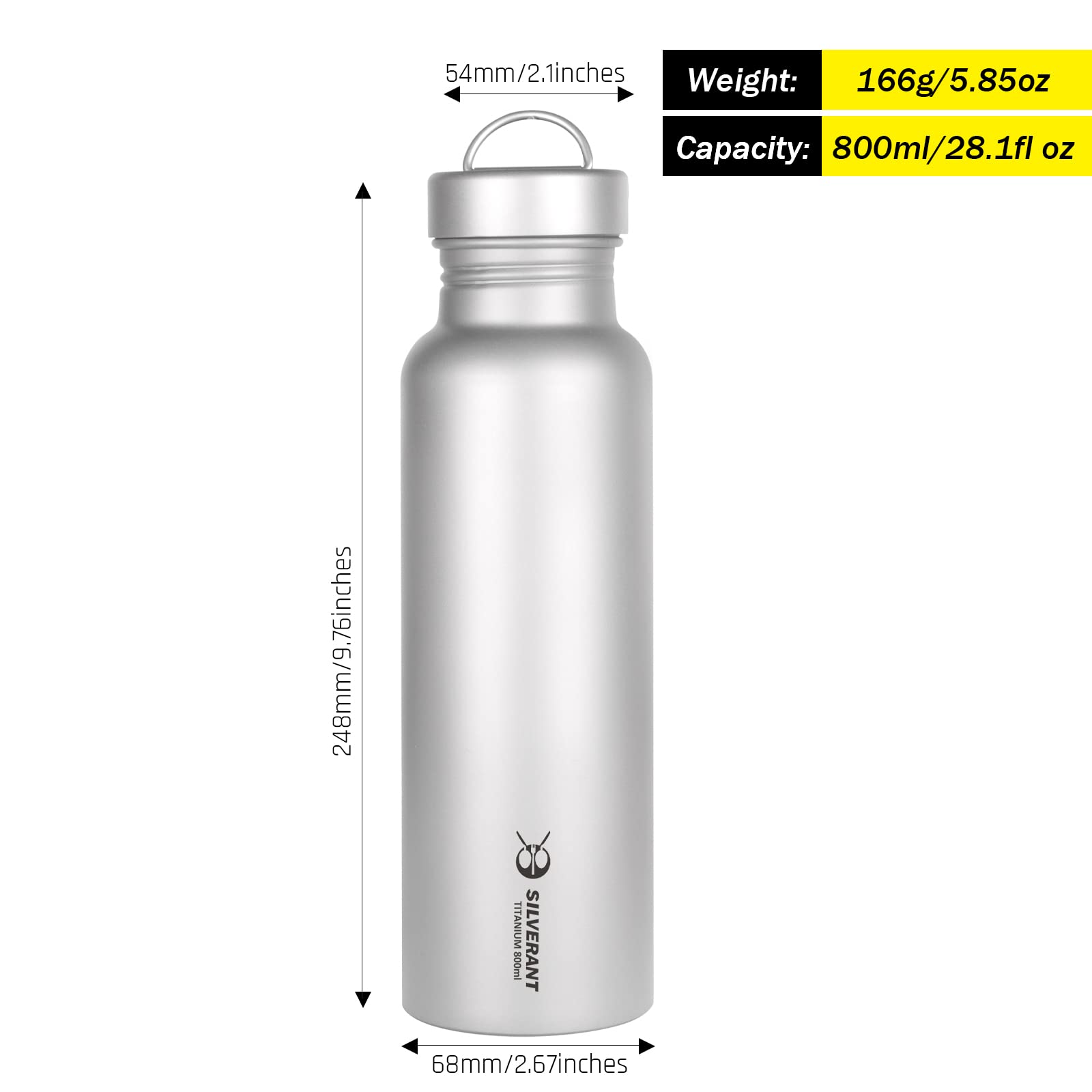 Titanium Ultralight 800Ml/27 Fl Oz Leakproof Outdoor Camping Hiking Sports Water Bottle
